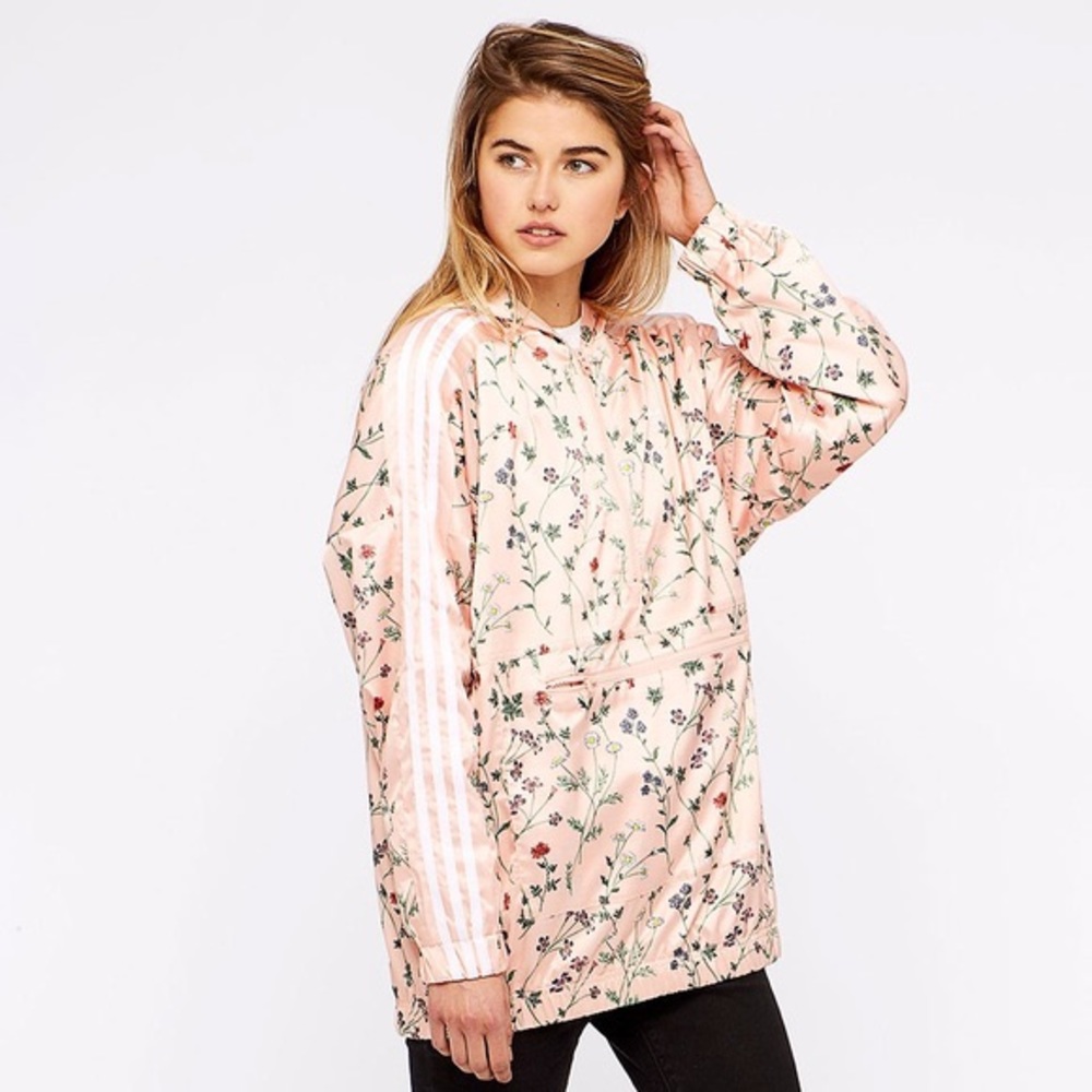 Women's Floral Print Hooded Windbreaker Jacket
